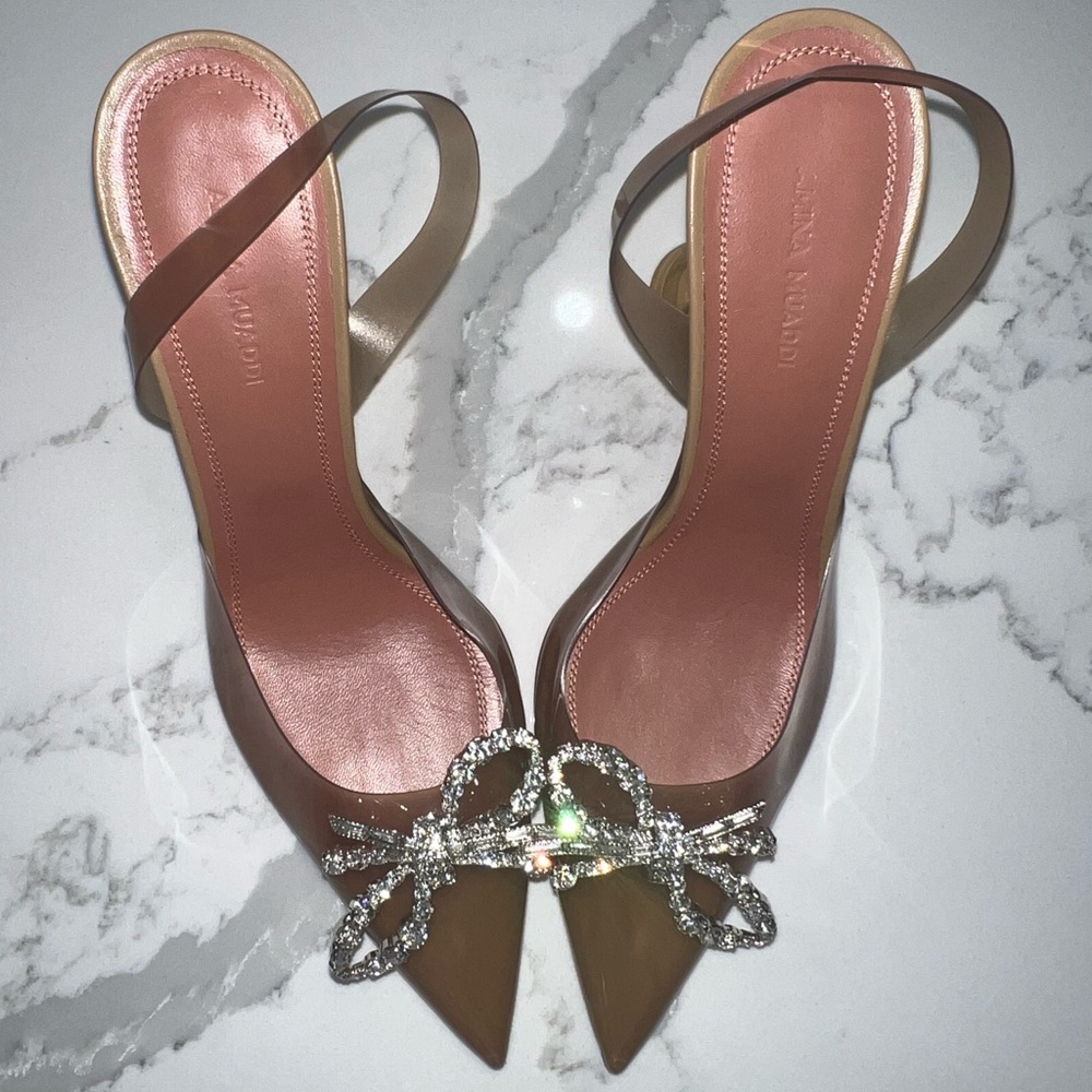 Amina Muaddi Brown Heels with Silver Embellishments - Picture 2 of 15